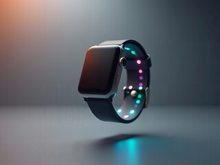 Smart watch floating in the air on a gray background