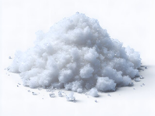 A detailed close-up of a mound of coarse white sea salt crystals, isolated on a clean, bright white background for culinary concepts