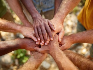 A group of people are holding hands in a circle
