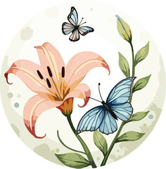  Watercolor Floral Butterfly Clipart