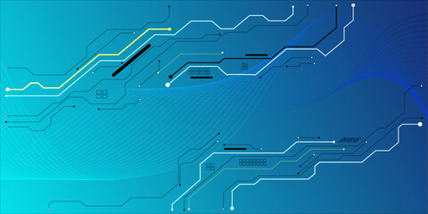 Abstract glowing AI processor on digital circuit board background in futuristic style. 