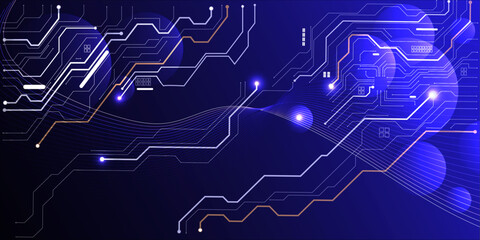 Abstract glowing AI processor on digital circuit board background in futuristic style. 