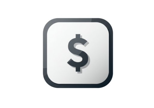 Gray Dollar Sign on White Square Icon Business Finance Graphic