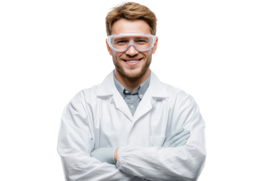 Young Biomedical Engineer with Tablet Isolated on White Transparent Background PNG