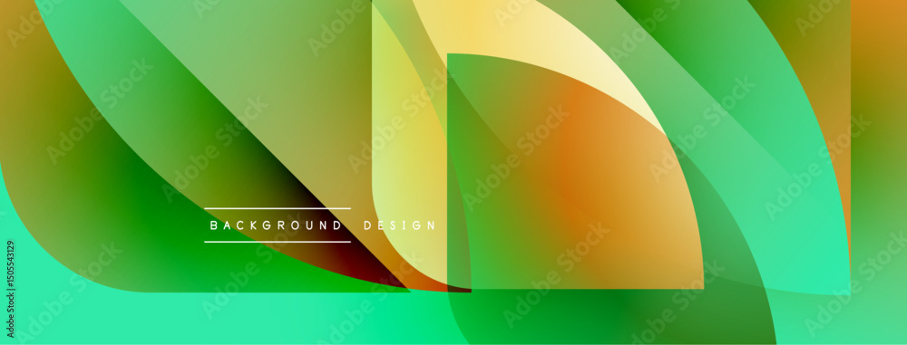 Poster Abstract fluid shapes, vibrant green, yellow hues. Modern design, smooth gradients create dynamic composition. Background element for projects.