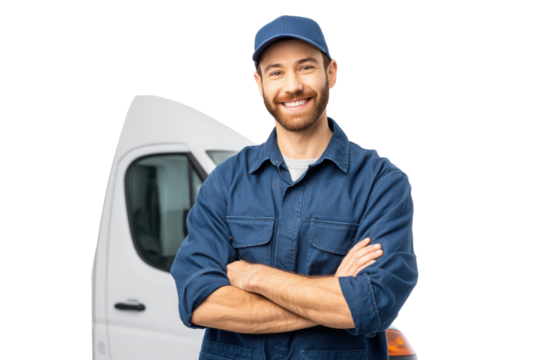 Delivery Staff with Cardboard Box isolated on Transparent Background PNG