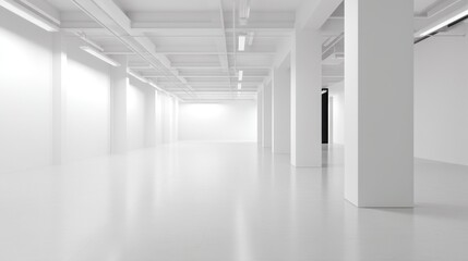 Fototapeta premium Spacious modern gallery with white walls and polished floors, ideal for art exhibitions