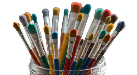 Obraz premium Colorful Paint Brushes in a Jar on Transparent Background a Photo