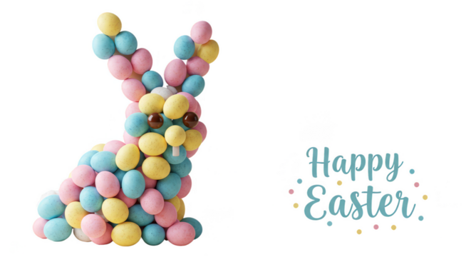 Illustration of a Colorful Easter Bunny Made from Eggs with Transparent Background