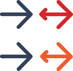 Four Arrows Pointing in Opposite Directions Two Blue Arrows Pointing Right Two Red Arrows Pointing Left Isolated on White