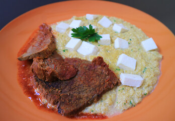 Delectable Peruvian Quinoa Stew Called Quinua Atamalada with Roasted Beef and Cheese
