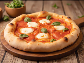 Margherita Pizza on Wooden Board