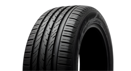 Isolated Black Tire With Detailed Tread Pattern on Transparent Background