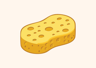 Isometric illustration of a yellow cleaning sponge on a soft beige background isolated