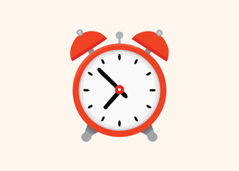 Red alarm clock illustration against a light beige background indicating time and punctuality