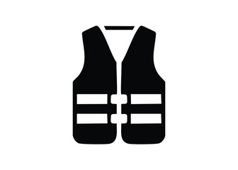 Simple black and white icon of a life vest illustrating water safety equipment