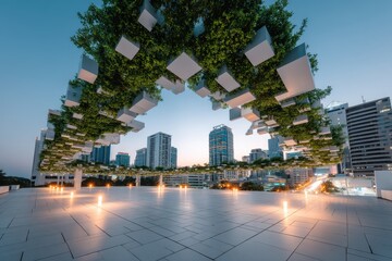 Urban Oasis: Green Canopy Over Cityscape