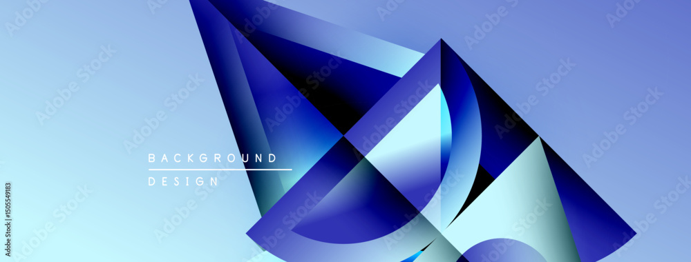 Poster abstract blue geometric shapes overlap. gradient background creates depth, modern design element. mi