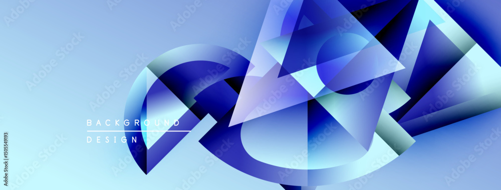 Aufkleber Abstract geometric shapes overlap, creating dynamic blue gradient background. Modern design elements suggest technology, innovation.