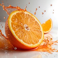 Juicy Orange Slices in a Splash with White Background