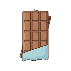 Cartoon milk chocolate bar partially unwrapped with blue wrapper illustration