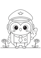 Coloring book owl pilot is ready for take-off  Soar through the skies of imagination