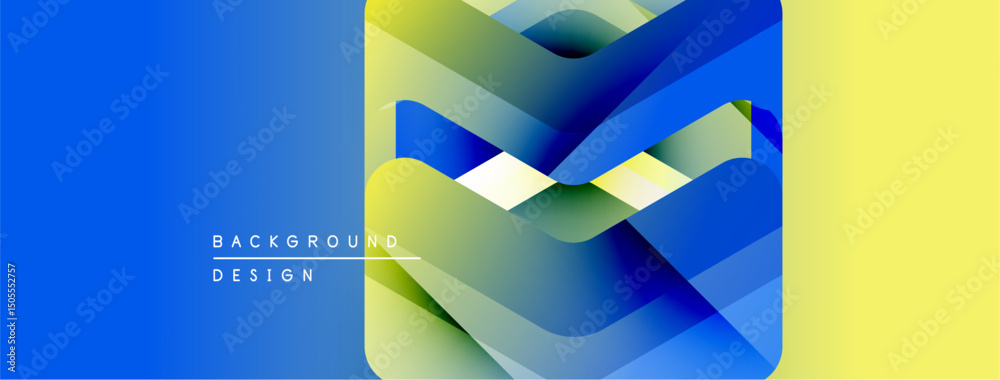 Aufkleber Abstract geometric shapes, vibrant blue, yellow gradients. Modern design elements create dynamic visual texture. Background features text labels.