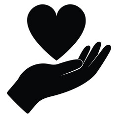 Obraz premium Black Heart Resting in Hand Silhouette Love, Care, and Affection Concept