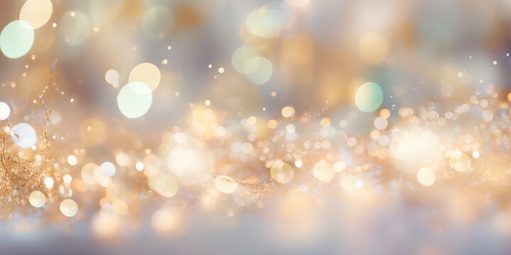 A serene, golden and white winter landscape with snowflakes and a gentle breeze, evoking a sense of calm and tranquility.