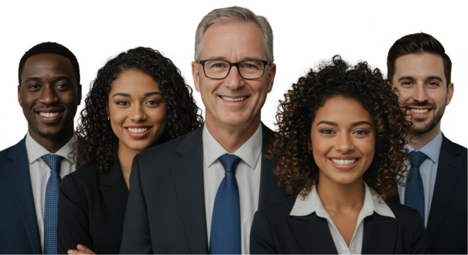 Diverse Business Team Portrait Smiling With Black Transparent Background Photo - Powered by Adobe