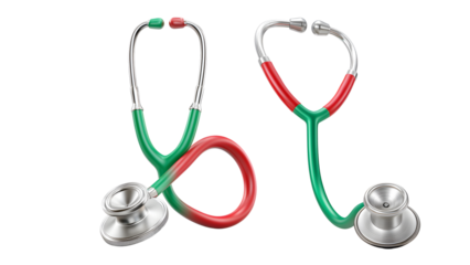 Two stethoscopes, medical diagnostic instruments isolated on transparent background