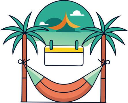 orange hammock between palm trees, vacation clip art preview