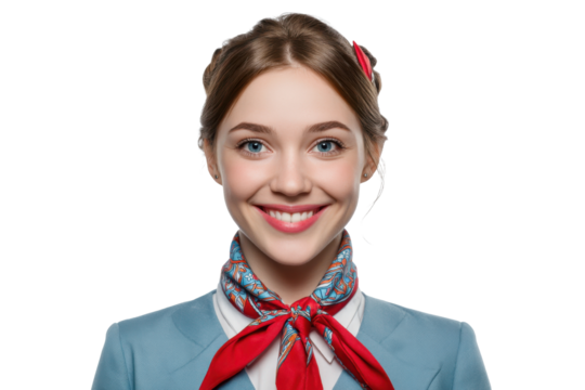 Portrait of Confident Female Flight Attendant on Transparent Background PNG