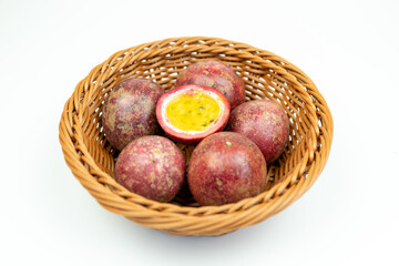 Fresh passion fruits in the fruit basket