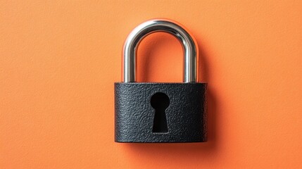 Heavy-duty padlock on a rusty orange background showing contrast between new and aged metal
