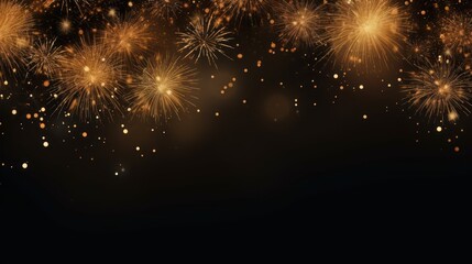 Golden fireworks against a black background, with a few sparks and particles scattered around.