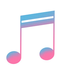 Pink with blue effect music note icon, symbol, sign isolated on transparent background. Music symbol in blue and pink color effect PNG 