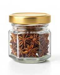 Aromatic Star Anise Spice in Glass Jar Culinary Herb for Baking, Cooking, and Flavoring