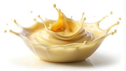 Creamy yellow liquid crown splash on white background with glossy finish