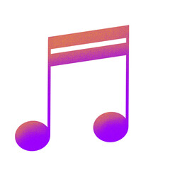 Purple music note icon, symbol with gold effect isolated on transparent background. Music symbol in purple color and yellow glitters PNG 