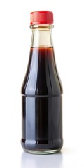 Bottle of dark soy sauce with a red cap, isolated on white