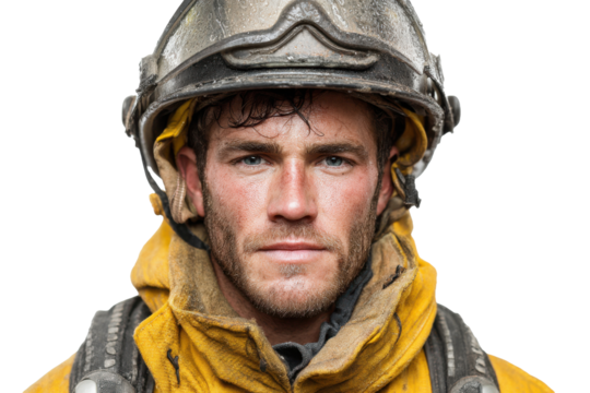 Uniformed Firefighter with Gloves isolated on Transparent Background PNG