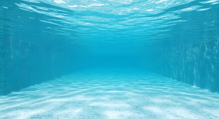 Obraz premium Underwater View of a Tiled Swimming Pool with Rippling Surface Reflections