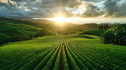 aerial view of farmland planted crops, drone shot, seasonal agricultural activity, farming concept, agroindustry, land management