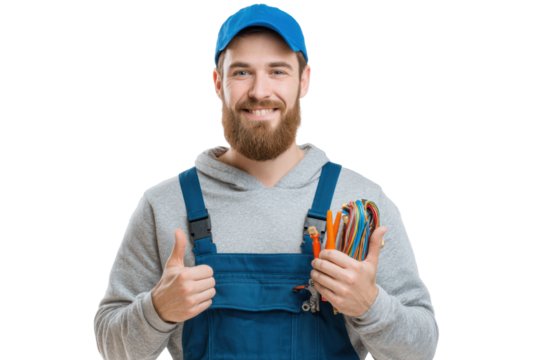 Confident Electrician Smiling isolated on Transparent Background PNG