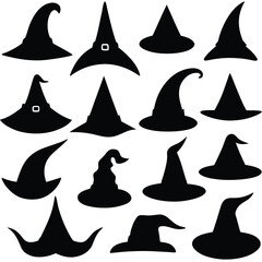 Fototapeta premium Silhouette Collection of Black Witch Hats for Halloween Celebration and Festive Decor