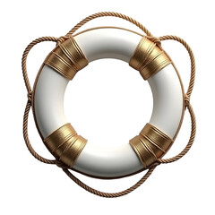 White and gold lifebuoy with rope for safety and rescue on water © StockPick