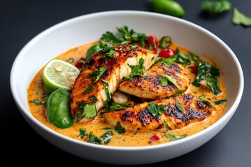 Fototapeta premium **Bengali Fish Curry With Mustard Sauce, Plated Neatly On White Ceramic Bowl --Ar 3:2 --S 430 --V 6.1 --P G8Gxrjv** - @Darya (Relaxed)