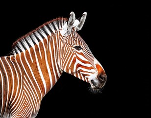 Fototapeta premium bold orange and white dot style zebra against a solid black backdrop