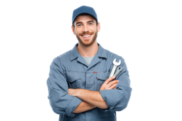 Vehicle Technician Holding Diagnostic Tablet on Transparent Background PNG